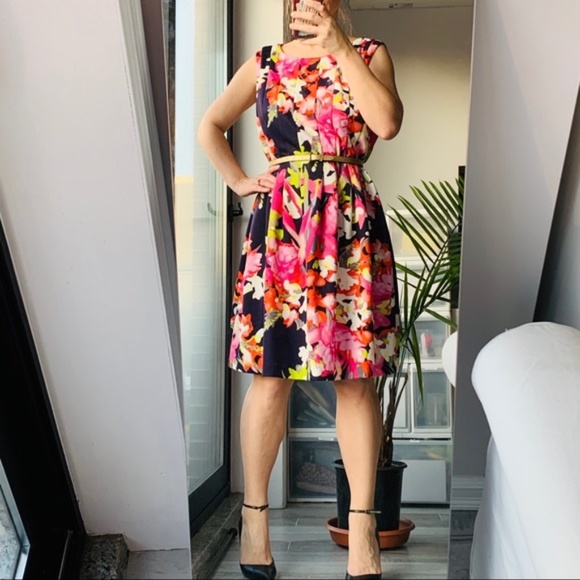 Vince Camuto Dress Floral Lined Classy Midi Gold - Picture 6 of 9